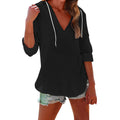 Beach cover-up hoodie, long-sleeved V-neck pocket women's shirt top