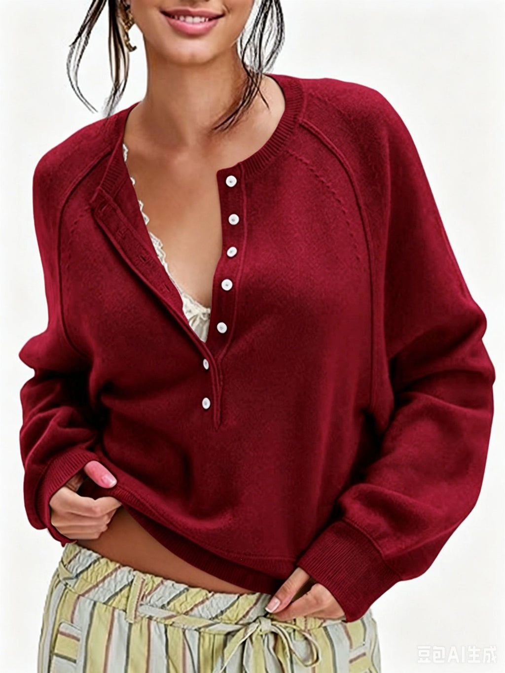 Women's Long Sleeve Knit Sweater Lightweight for Fall