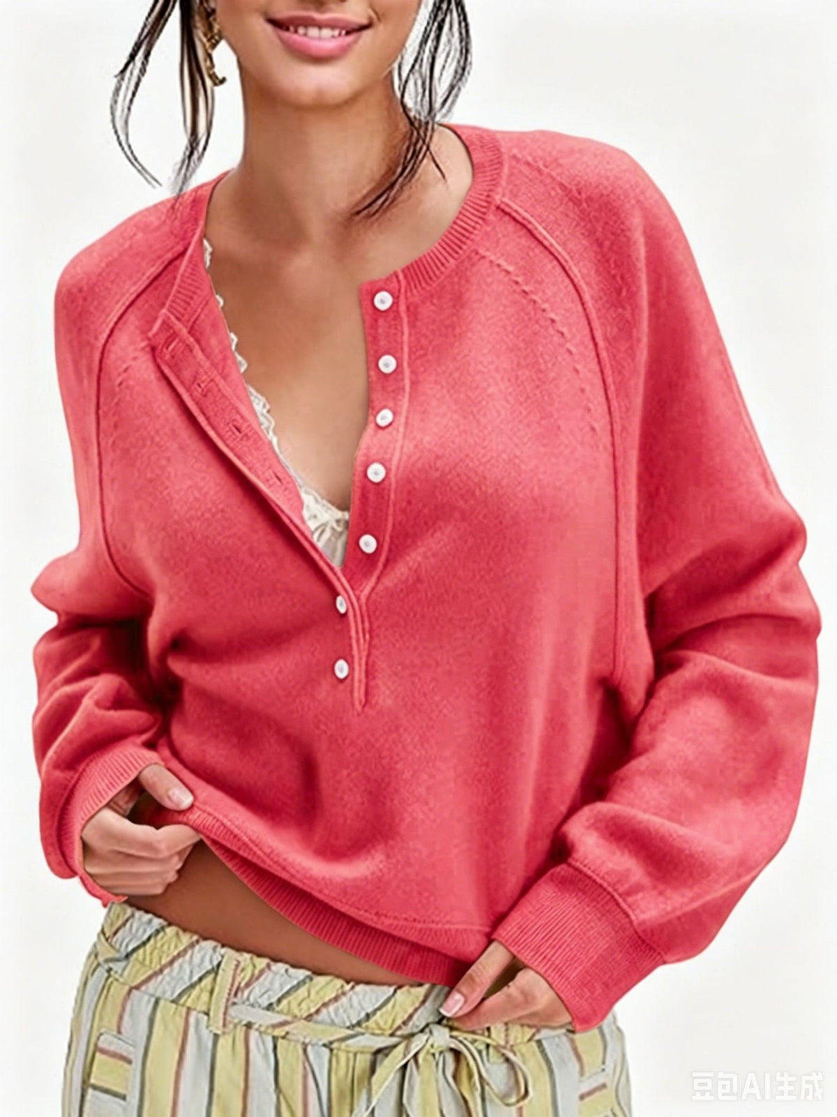 Women's Long Sleeve Knit Sweater Lightweight for Fall