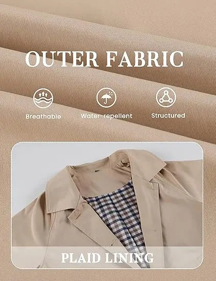 UANEO Womens Cropped Trench Coat with Checkered Lining