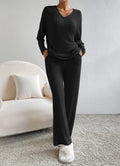 Stylish and casual straight-leg pants + loose V-neck two-piece set