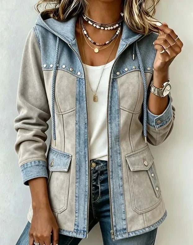 Patchwork style hooded jacket