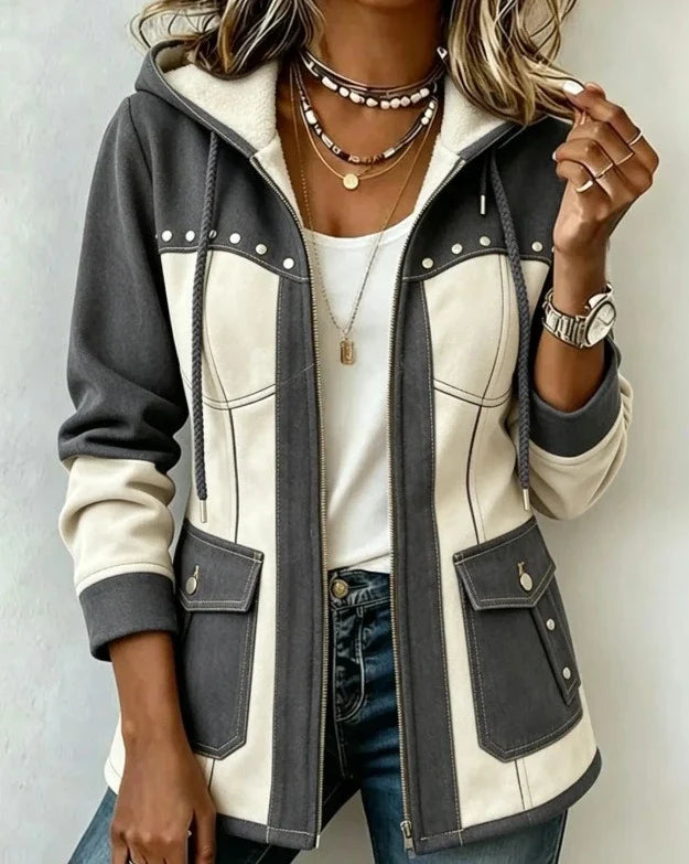 Patchwork style hooded jacket