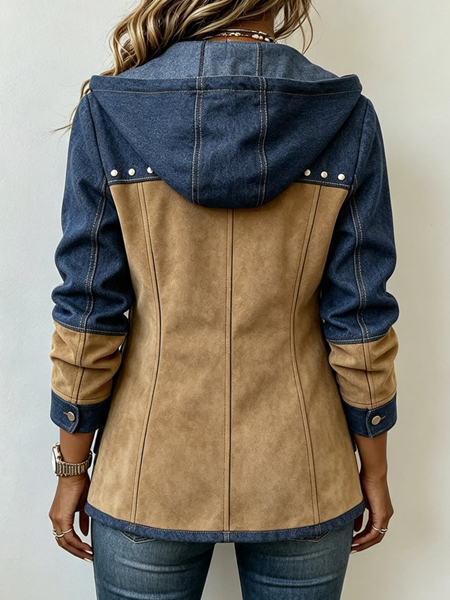 Patchwork style hooded jacket