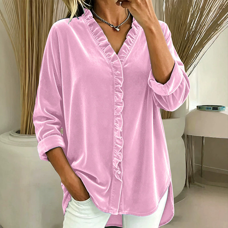 👚✨ Bestseller – Women's blouse in solid color with ruffled collar