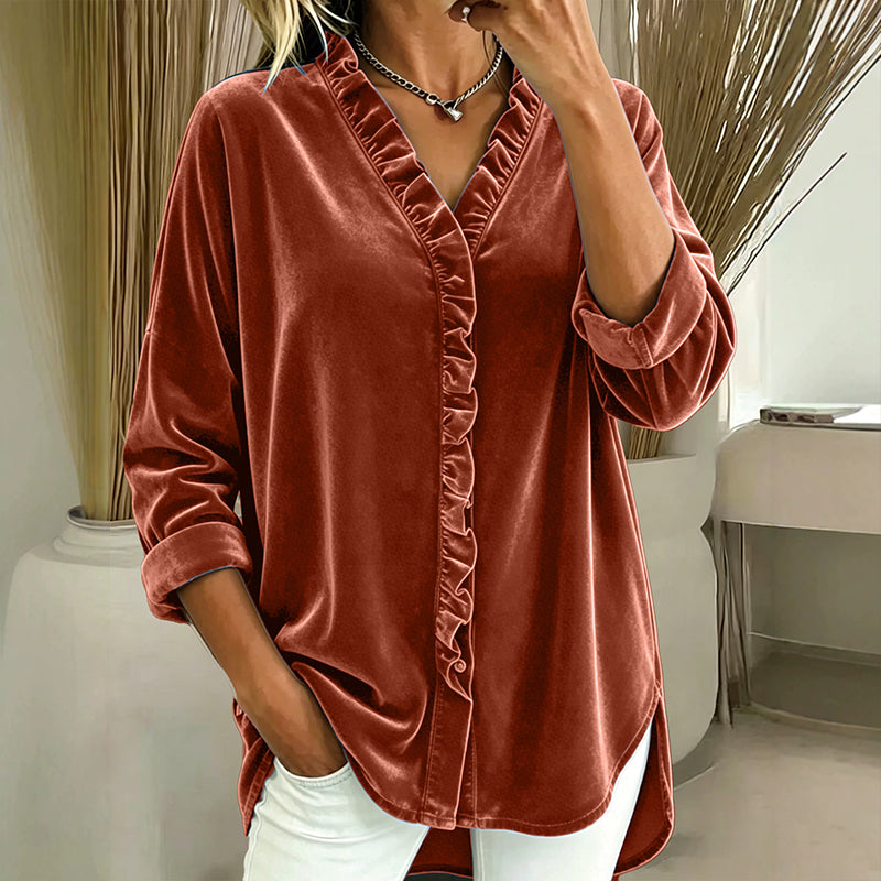 👚✨ Bestseller – Women's blouse in solid color with ruffled collar