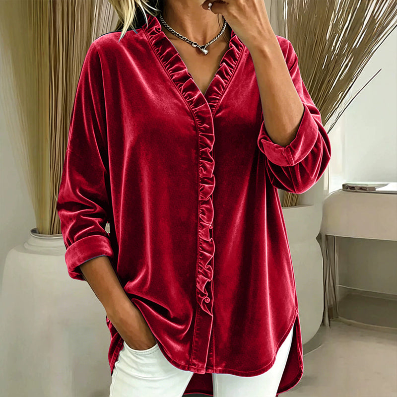 👚✨ Bestseller – Women's blouse in solid color with ruffled collar