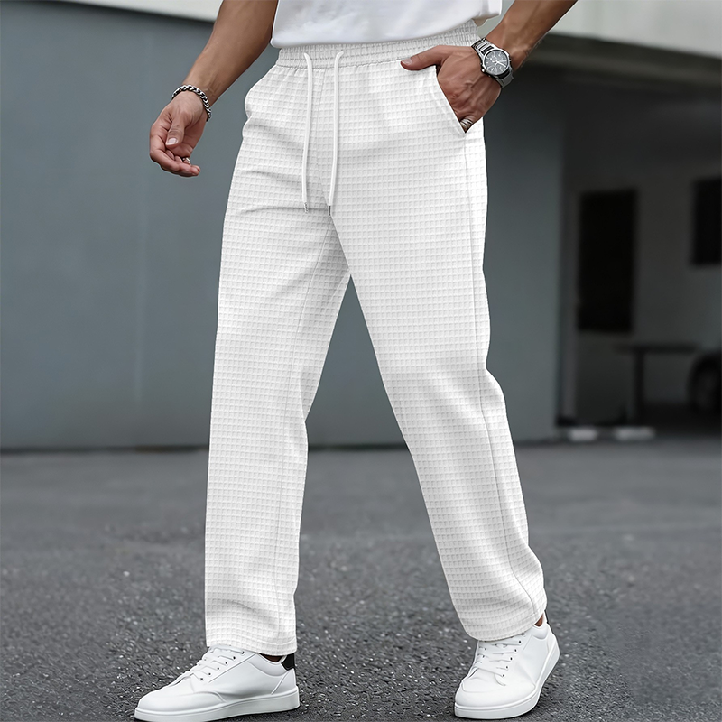 Men's casual waffle knit trousers with drawstring