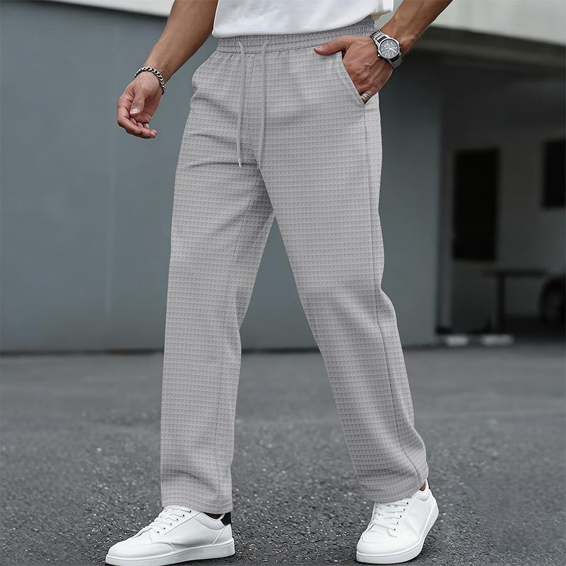 Men's casual waffle knit trousers with drawstring