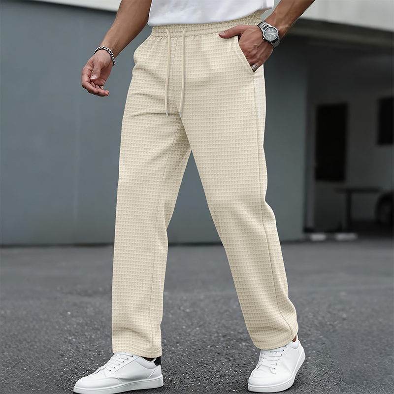 Men's casual waffle knit trousers with drawstring