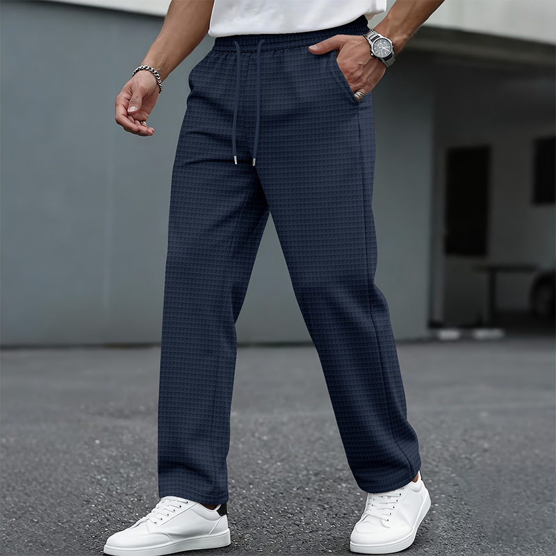 Men's casual waffle knit trousers with drawstring