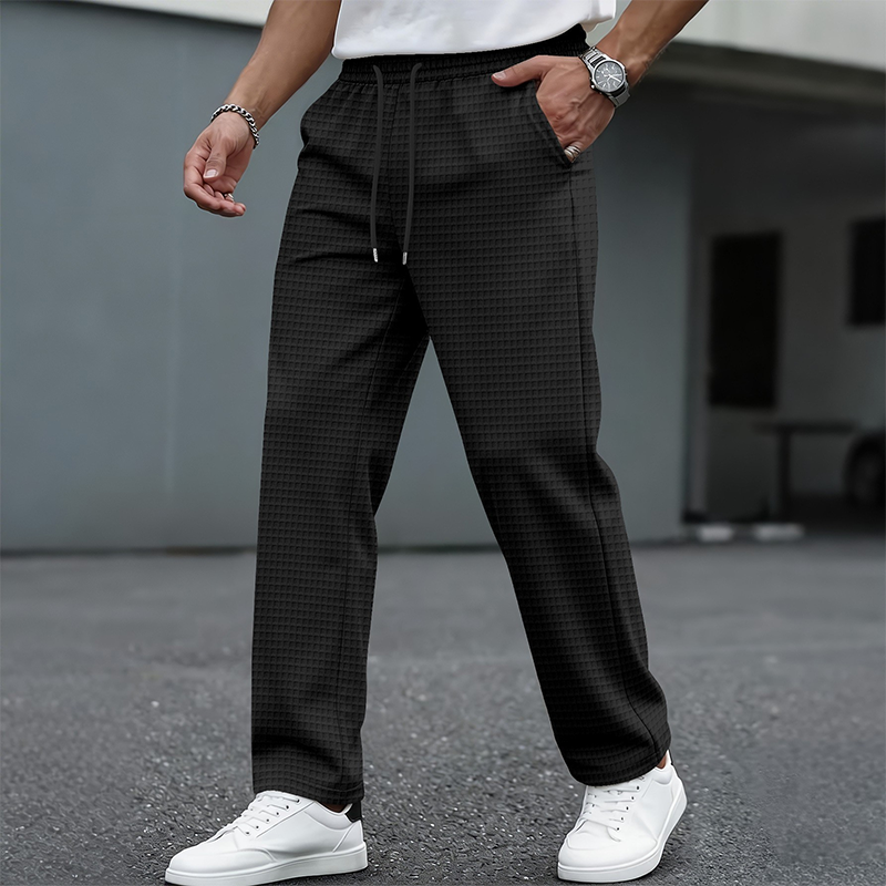 Men's casual waffle knit trousers with drawstring